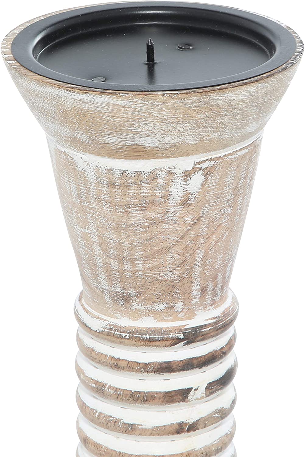 Round White Washed Wood Carved Candle Holders Textured Pattern Ribbing Set 3 12" 15" 18" 5 X 18 Brown - Diamond Home USA