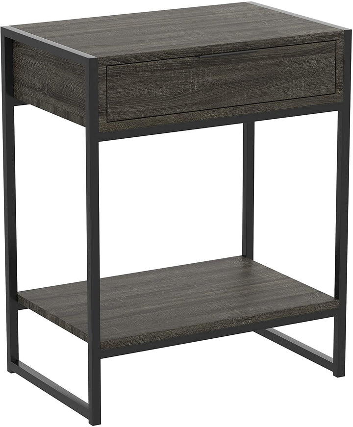 Accent Table 20l Dark Grey 1 Drawer Shelf Black Metal 20' X 11'5' 24' Modern Contemporary Rectangle MDF Drawers - Diamond Home USA