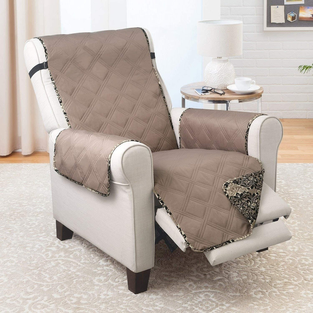 Recliner Protector French Damask Black/Taupe Color Pet Friendly - Diamond Home USA