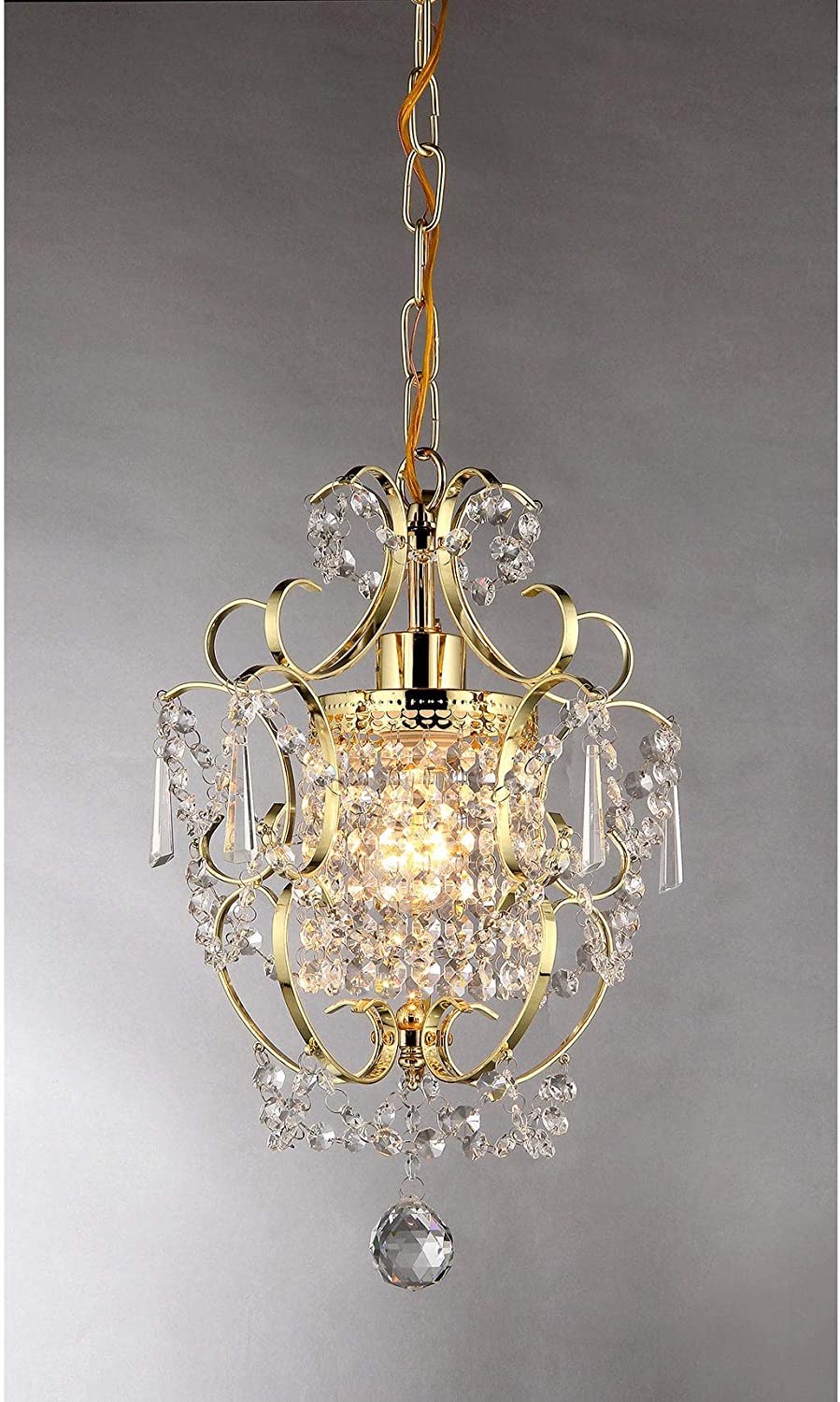 1 Light Gold 11 inch Crystal Chandelier Yellow Modern Contemporary Metal - Diamond Home USA