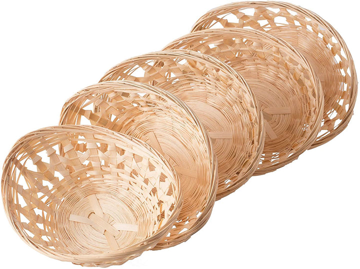 Set 5 Natural Bamboo Oval Storage Bread Basket Trays Brown