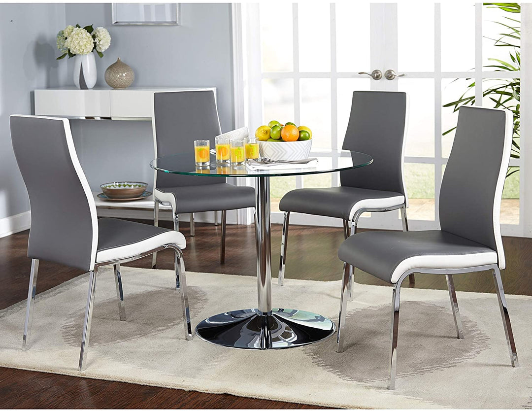 Dining Chairs (Set 2) Grey White Modern Contemporary Leather Chrome Finish - Diamond Home USA