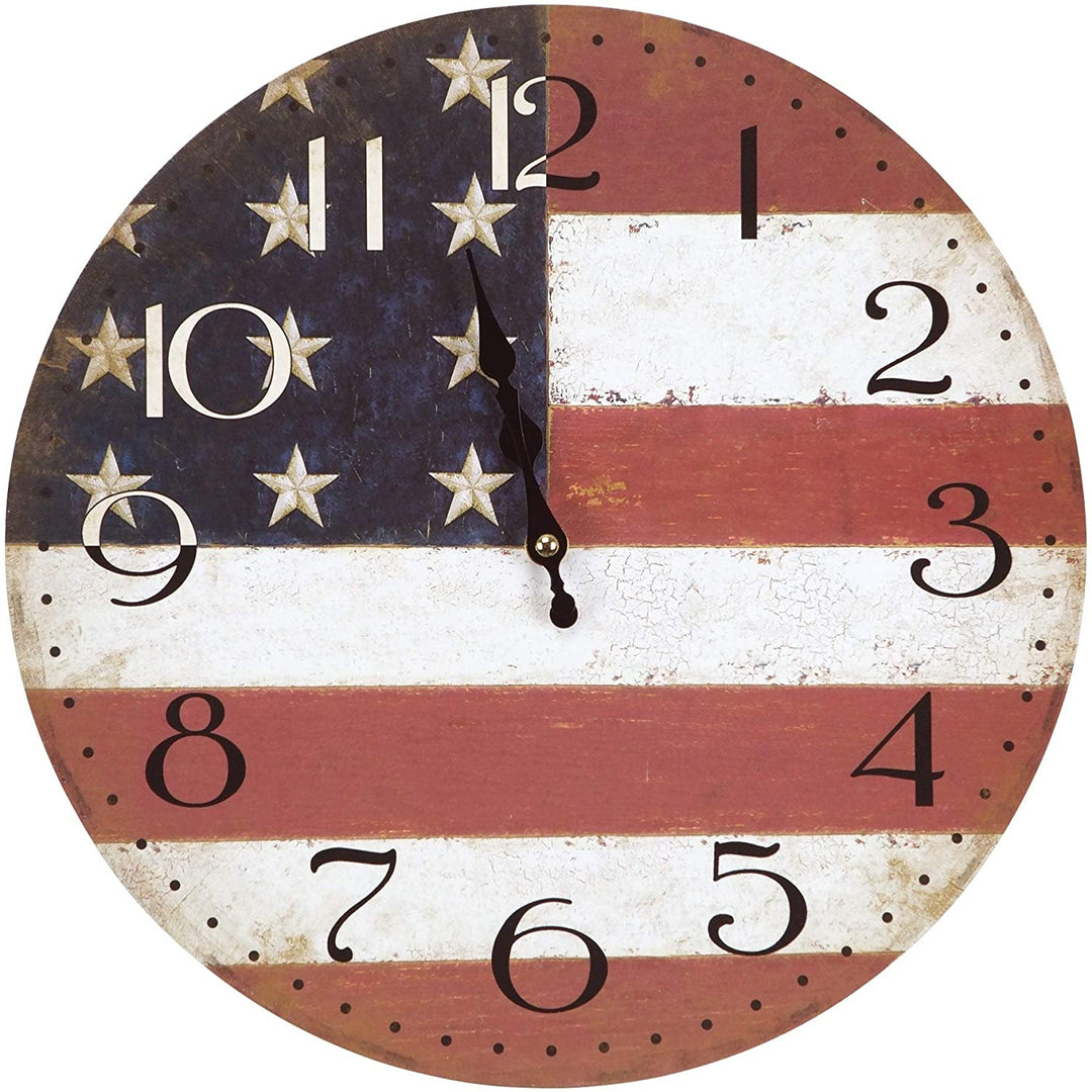 Home Decor American Flag Wall Clock Color Americana Round