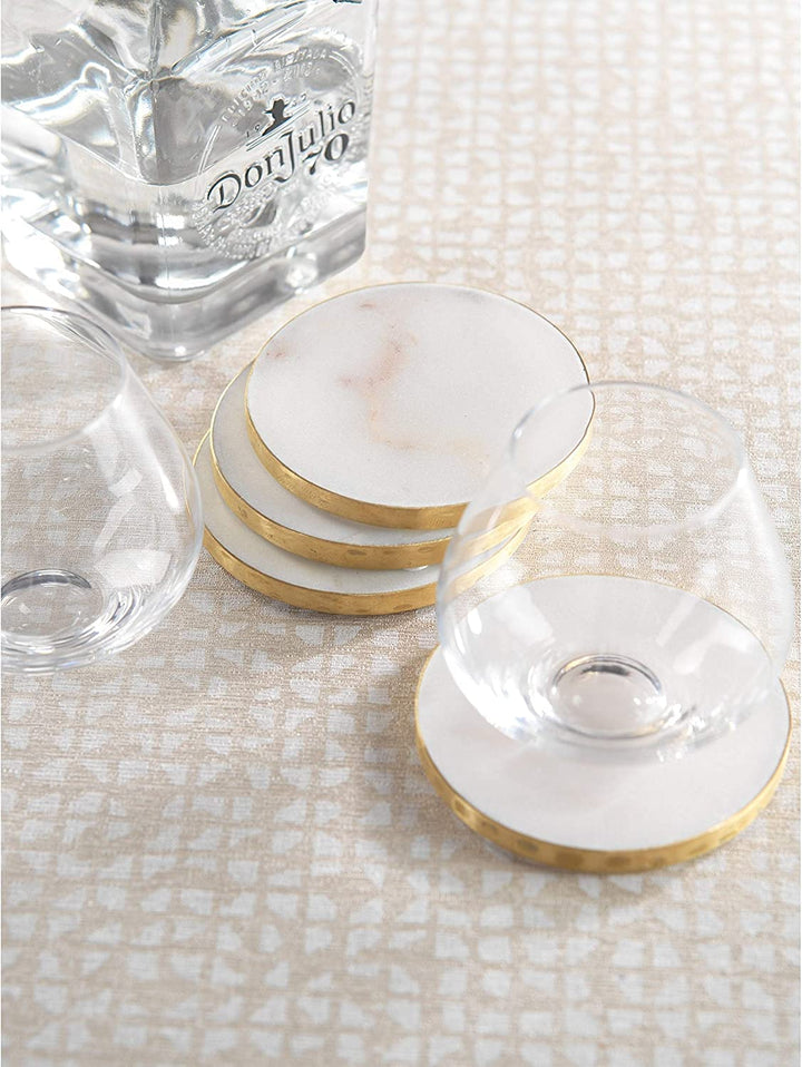 4 inch Round Marble Coasters Set 4 Gold White - Diamond Home USA