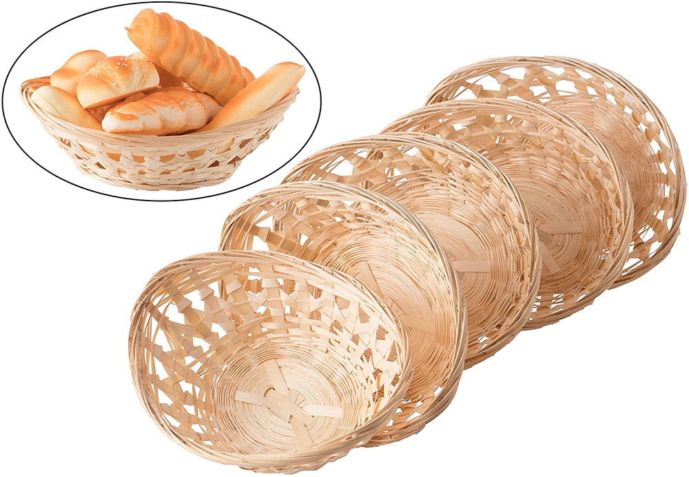 Set 5 Natural Bamboo Oval Storage Bread Basket Trays Brown Wood - Diamond Home USA