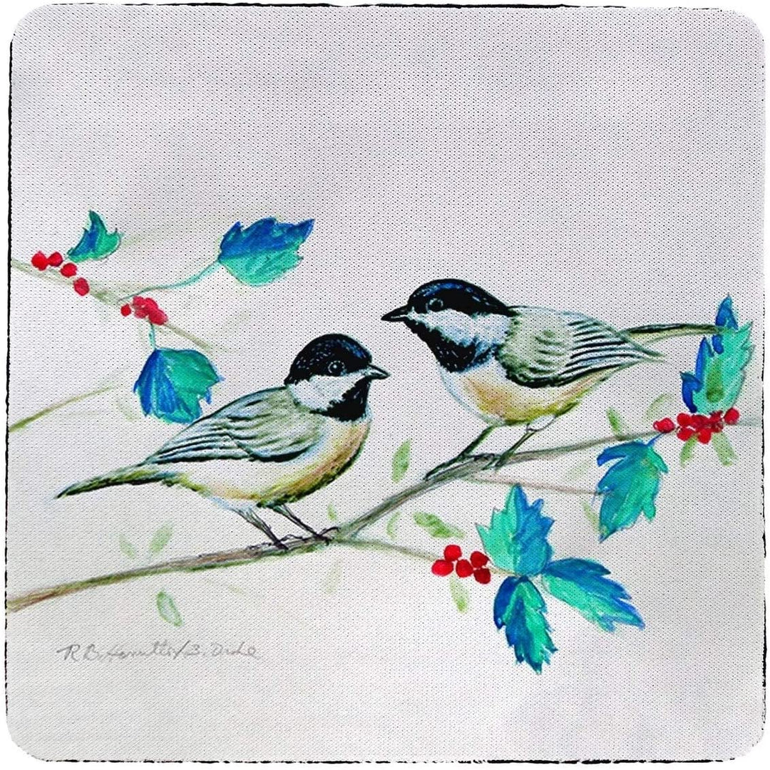 Christmas Chickadees Coaster Set 4 Color Synthetic