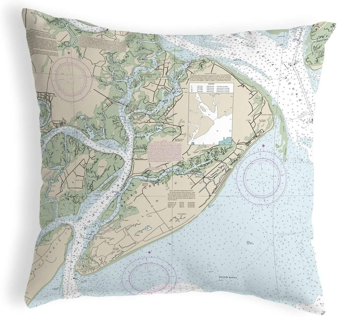 Hilton Head Sc Nautical Map Noncorded Indoor/Outdoor