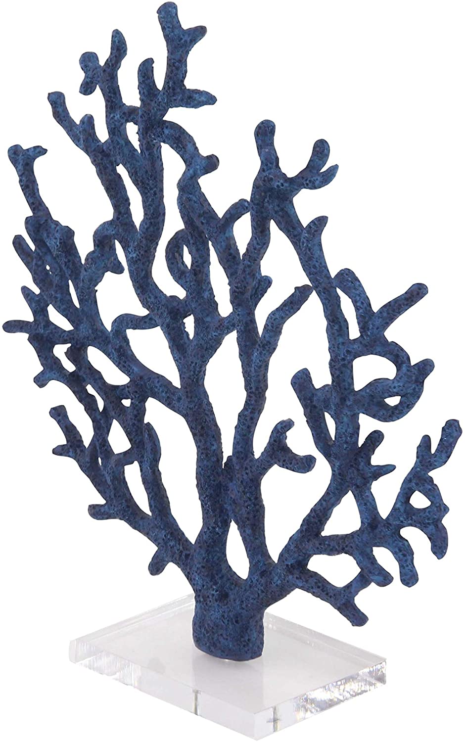 Coastal Polystone Blue Branched Coral Sculpture Nautical Resin Brass Finish - Diamond Home USA