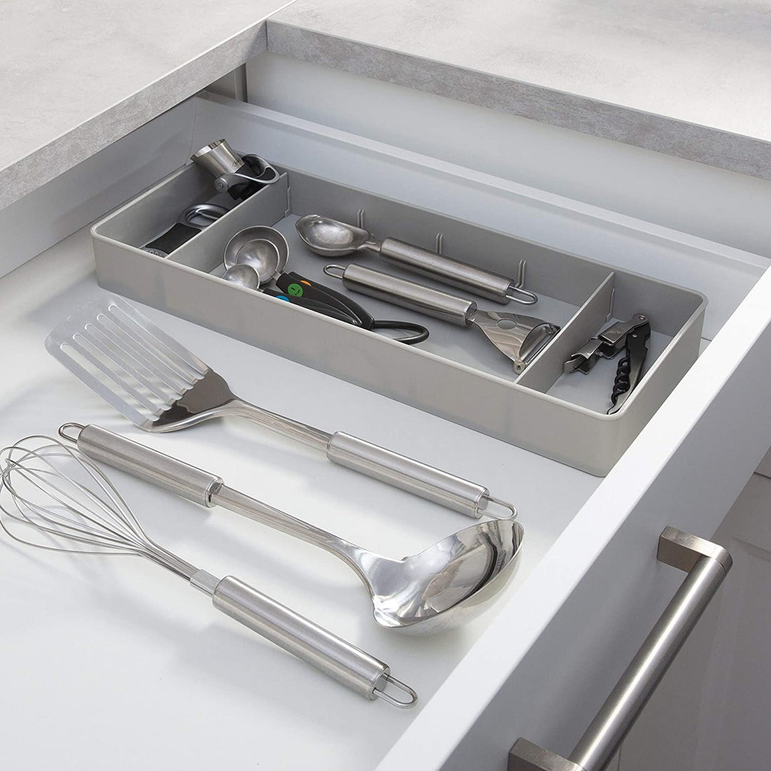 Kitchen Details Adjustable Drawer Organizer Grey 15 75"x 5 7"x 1 75" Silver Plastic - Diamond Home USA