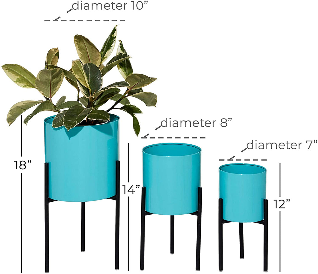 Round Teal Metal Planters Set 3 10" 13" 14" 10 X 18 Blue - Diamond Home USA