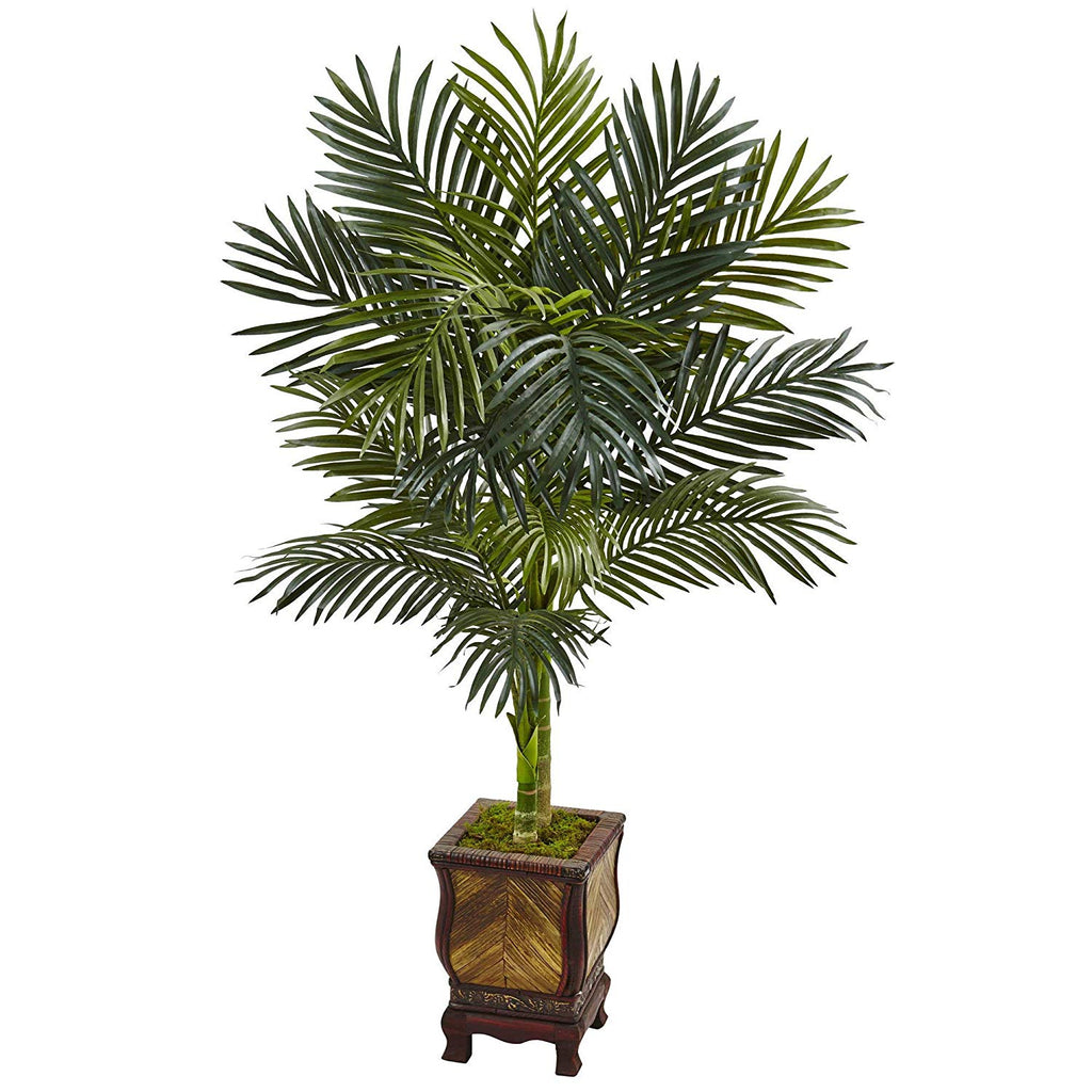 4 5ft Areca Palm Tree Decorative Wooden Planter Tall Golden Cane Artificial Indoor Palms Realistic Dypsis lutescens Tropical Greenery Feaux
