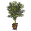 4 5ft Areca Palm Tree Decorative Wooden Planter Tall Golden Cane Artificial Indoor Palms Realistic Dypsis lutescens Tropical Greenery Feaux