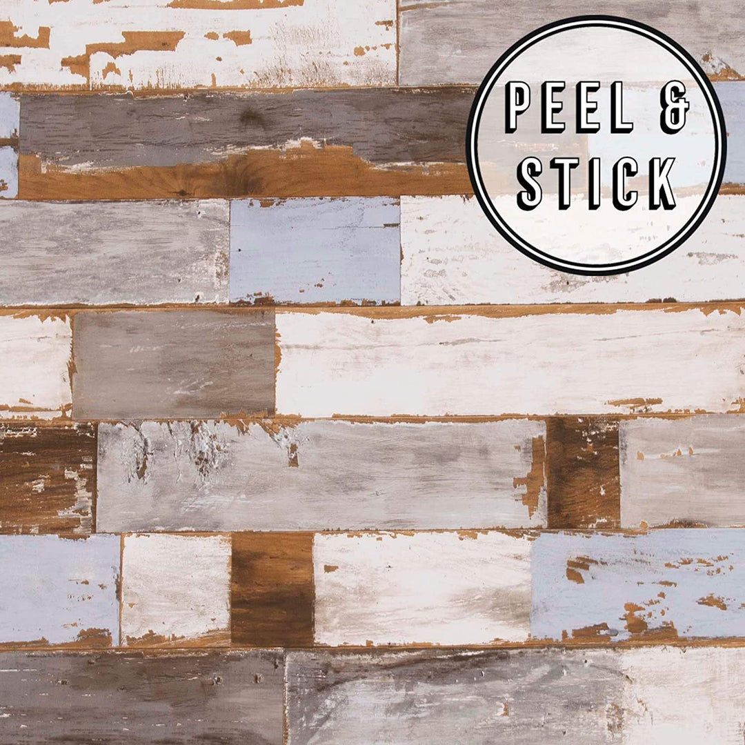 Distressed Wood Peel Stick Wallpaper Brown