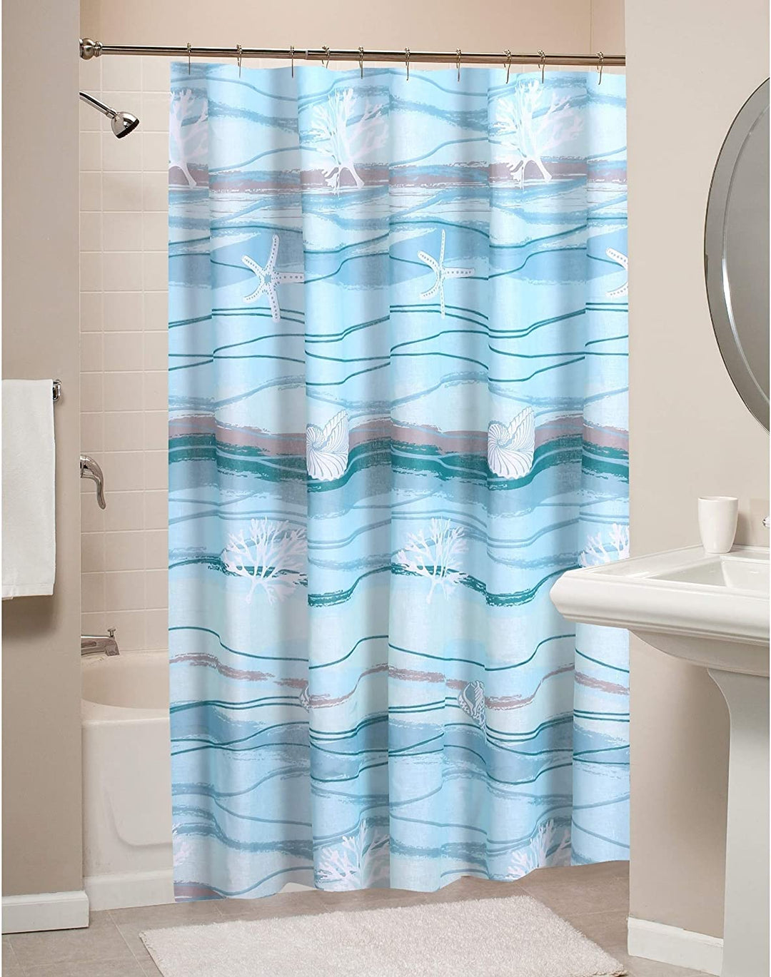 Maui Shower Curtain Blue Brown White Nature Nautical Coastal Polyester