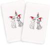 Turkish Cotton Holiday Pets White Set 2 Hand Towels Grey Red Terry Cloth Embroidered