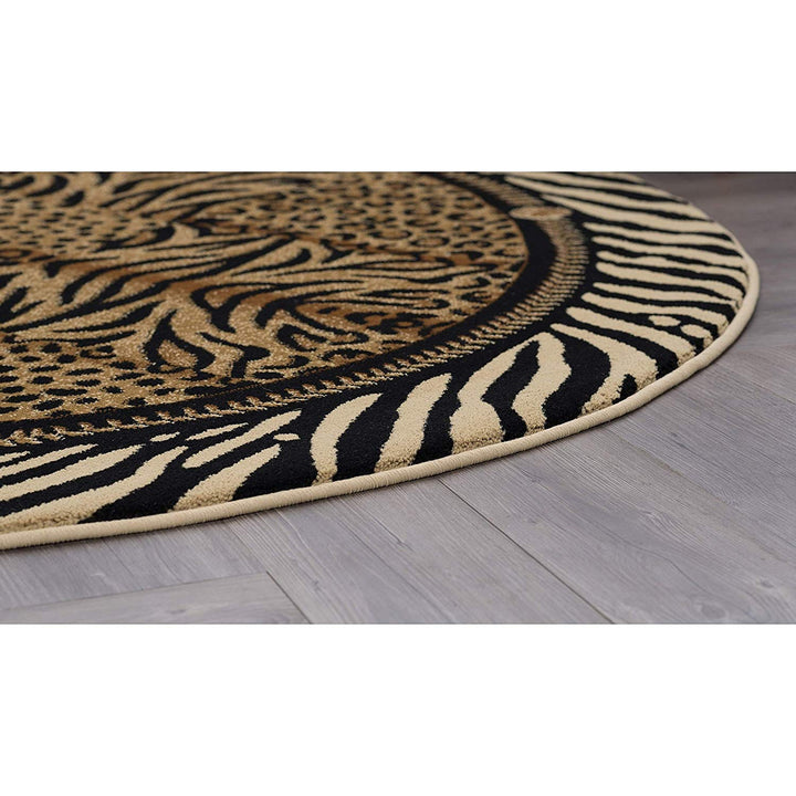 Wild Animal Circular Rug Exotic Safari Animals Zebra Tiger Cheetah Leopard Prints 5ft Round Area Rug Modern Indoor Circle Floor Mat Black White