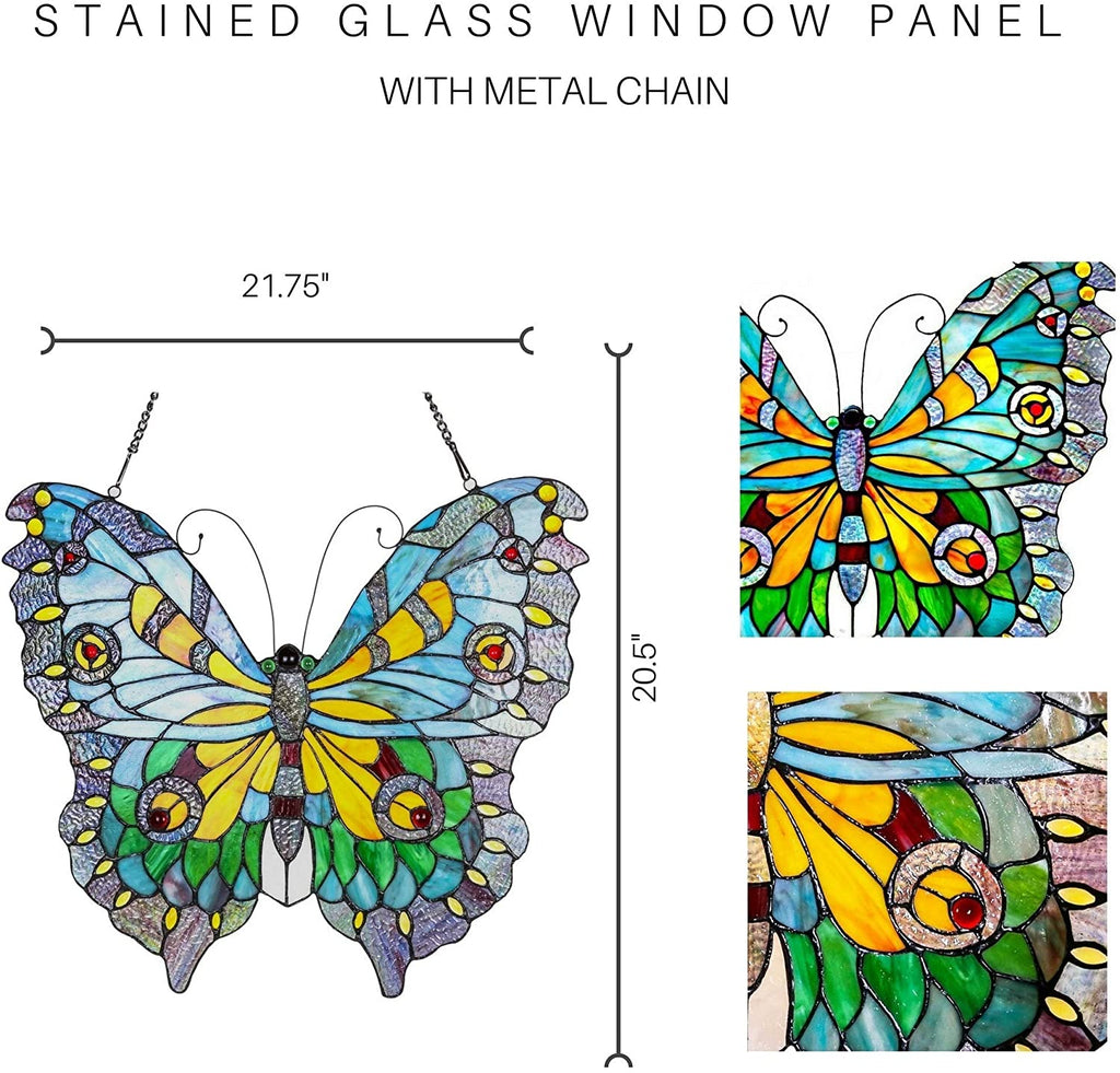 20 5" h Stained Glass Butterfly Window Panel 21 75" l X 0 25" w Color Traditional Irregular Novelty Animals Nature Includes Hardware