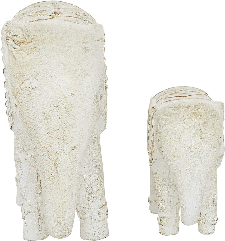 Bohemian Distressed White Ceramic Elephants Set 2 9 X 4 8 - Diamond Home USA