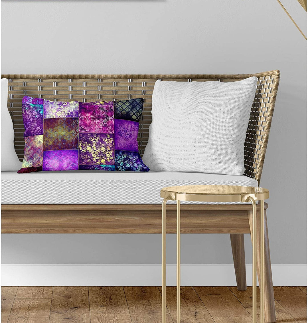 Eclectic Bohemian Patchwork Purple Lumbar Pillow Purple Geometric Bohemian Eclectic Polyester Single Removable Cover - Diamond Home USA