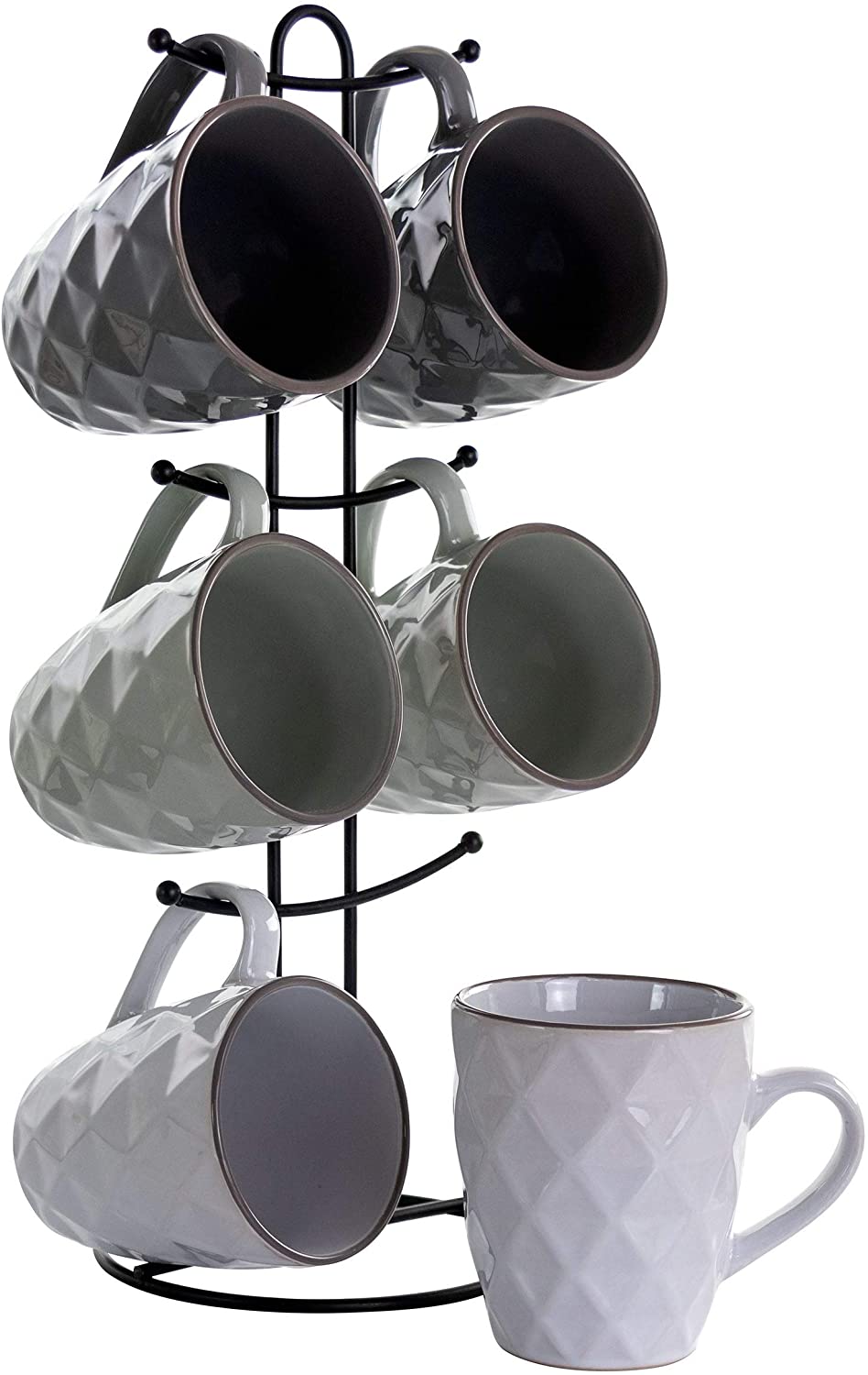 Diamond Waves 6 Piece 12 Oz Mug Set Stand Assorted Colors