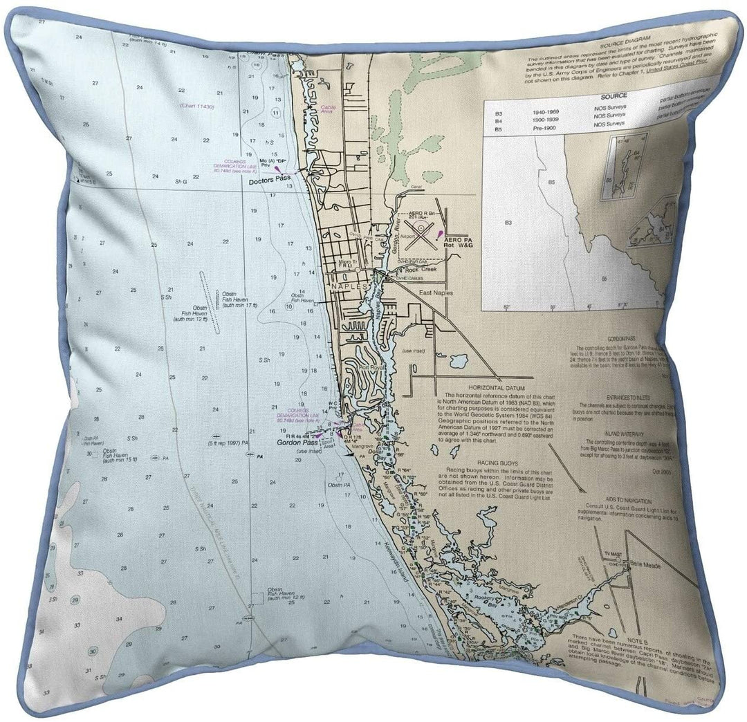 Bay Fl Nautical Map Small Corded Indoor/Outdoor Pillow 12x12