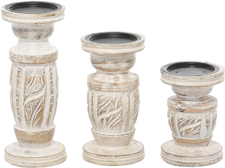 Faded Farmhouse Wooden Candle Holder Set 3 6" 8" 10" 4 X 10 Cream Wood - Diamond Home USA