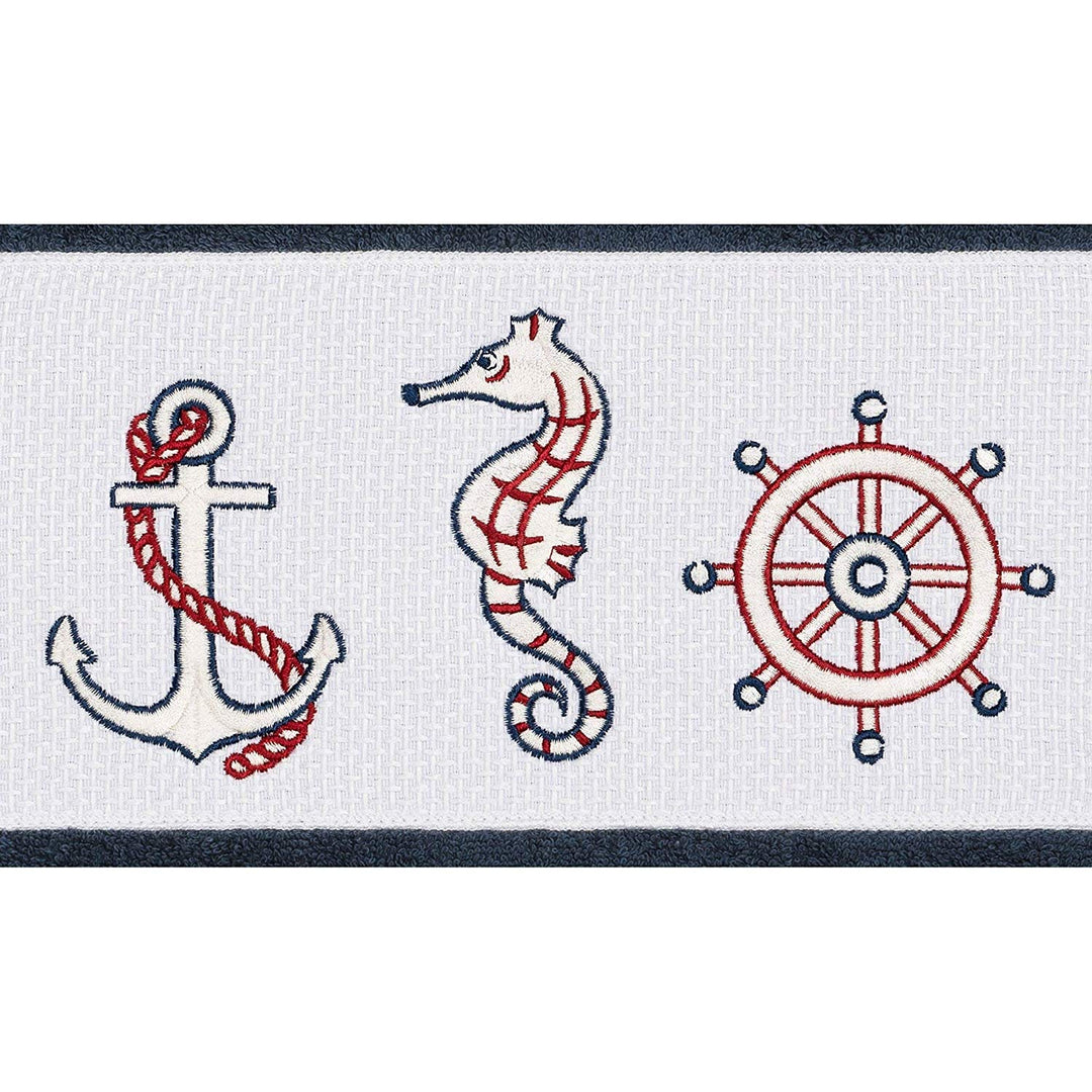 4 Piece Blue White Beach Theme Towel Set Red Black Boat Pattern Towels Coastal Nautical Anchor Patterned Sea Horse Ocean Boating Sailing Hotel