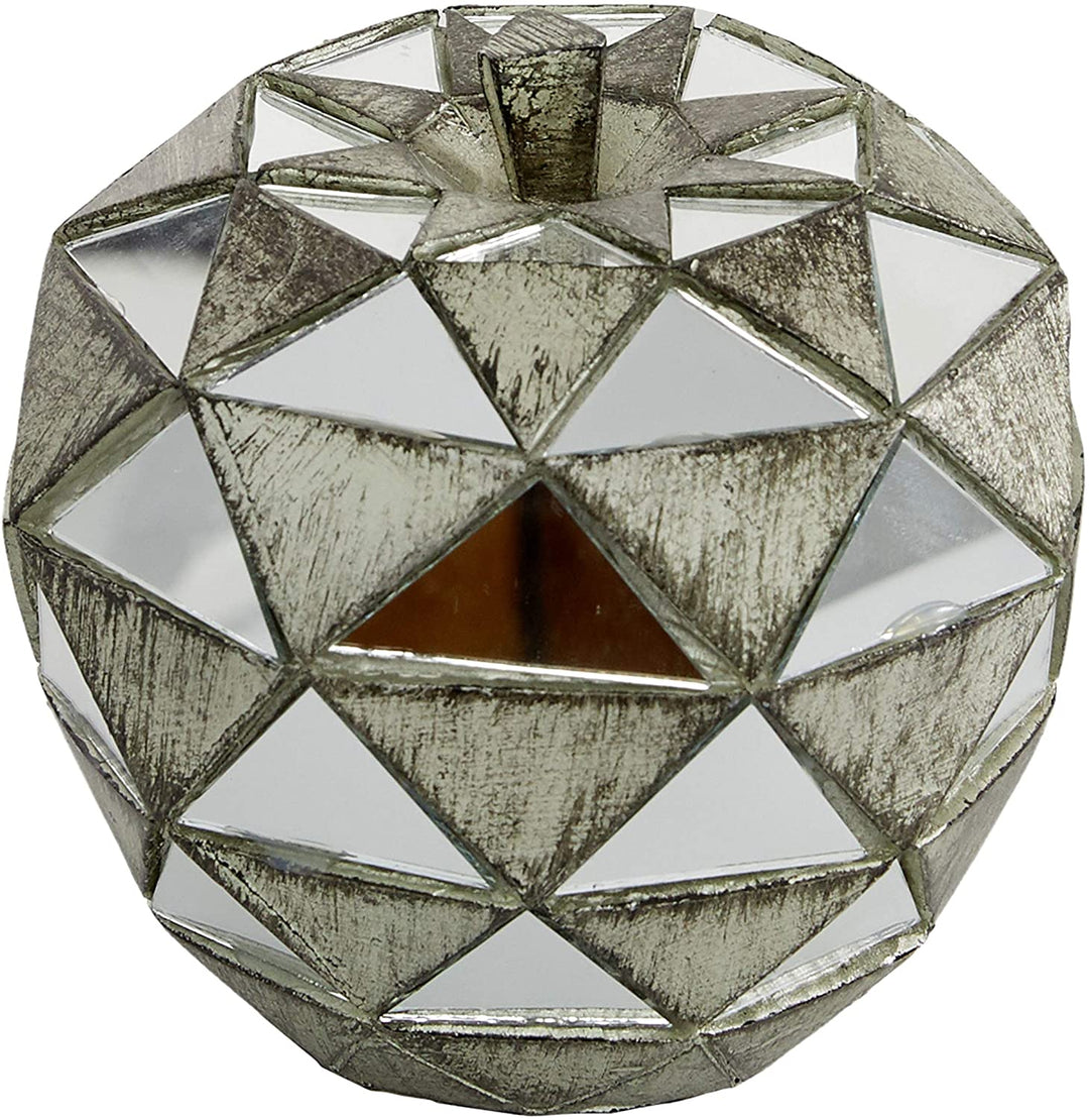 Polystone Tarnished Silver Glass Mirrored Geometric Fruit Sculptures Set 3 4 5" 6 25" 10 5" 7 X 6 10 Resin - Diamond Home USA