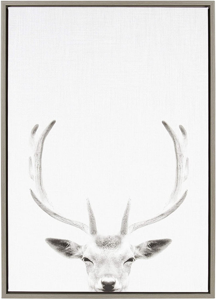 Female Deer Framed Canvas Wall Art Gray 23 X 33 Modern Contemporary Rectangle