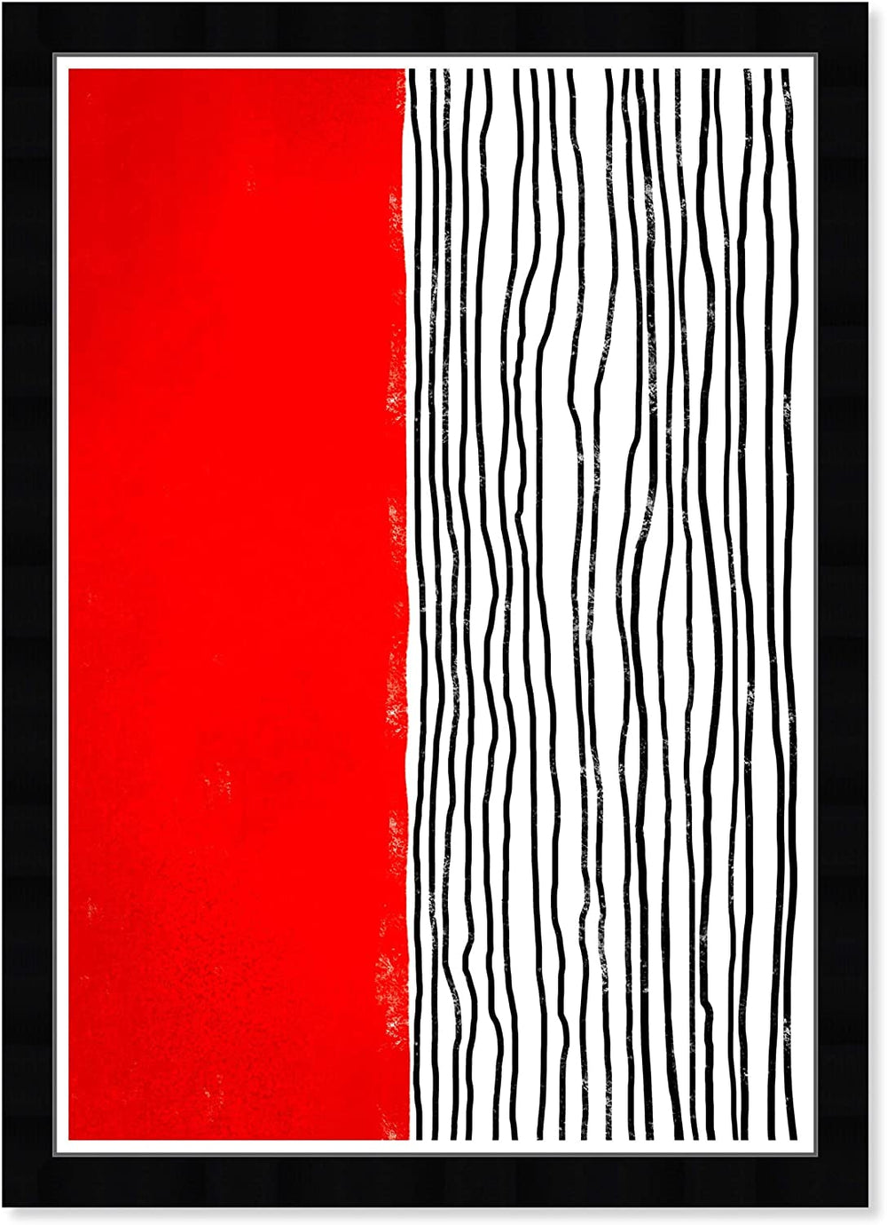 Red Lines' Abstract Wall Art Framed Shapes Red White Mid Century Modern Transitional Rectangle - Diamond Home USA