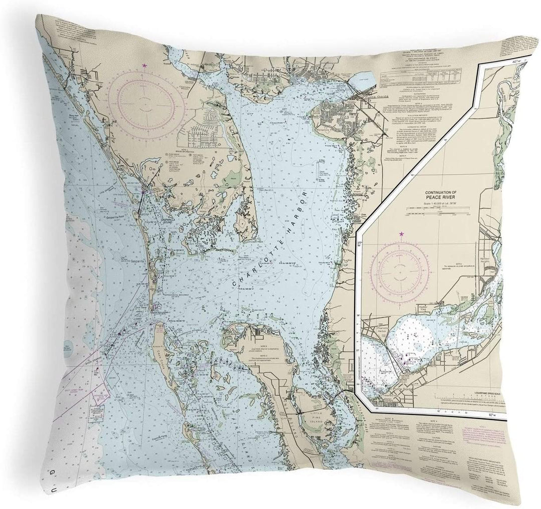 Fl Nautical Map Pillow 18x18 Color Graphic Coastal Polyester