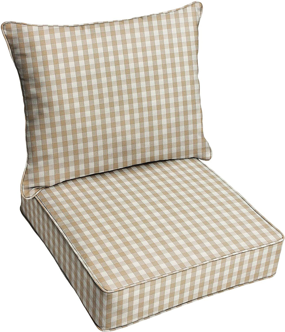 Beige White Check Deep Seating Chair Pillow Cushion Set by Color Plaid Modern Contemporary Transitional Polyester Fade Resistant Uv - Diamond Home USA