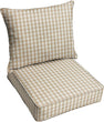 Beige White Check Deep Seating Chair Pillow Cushion Set by Color Plaid Modern Contemporary Transitional Polyester Fade Resistant Uv