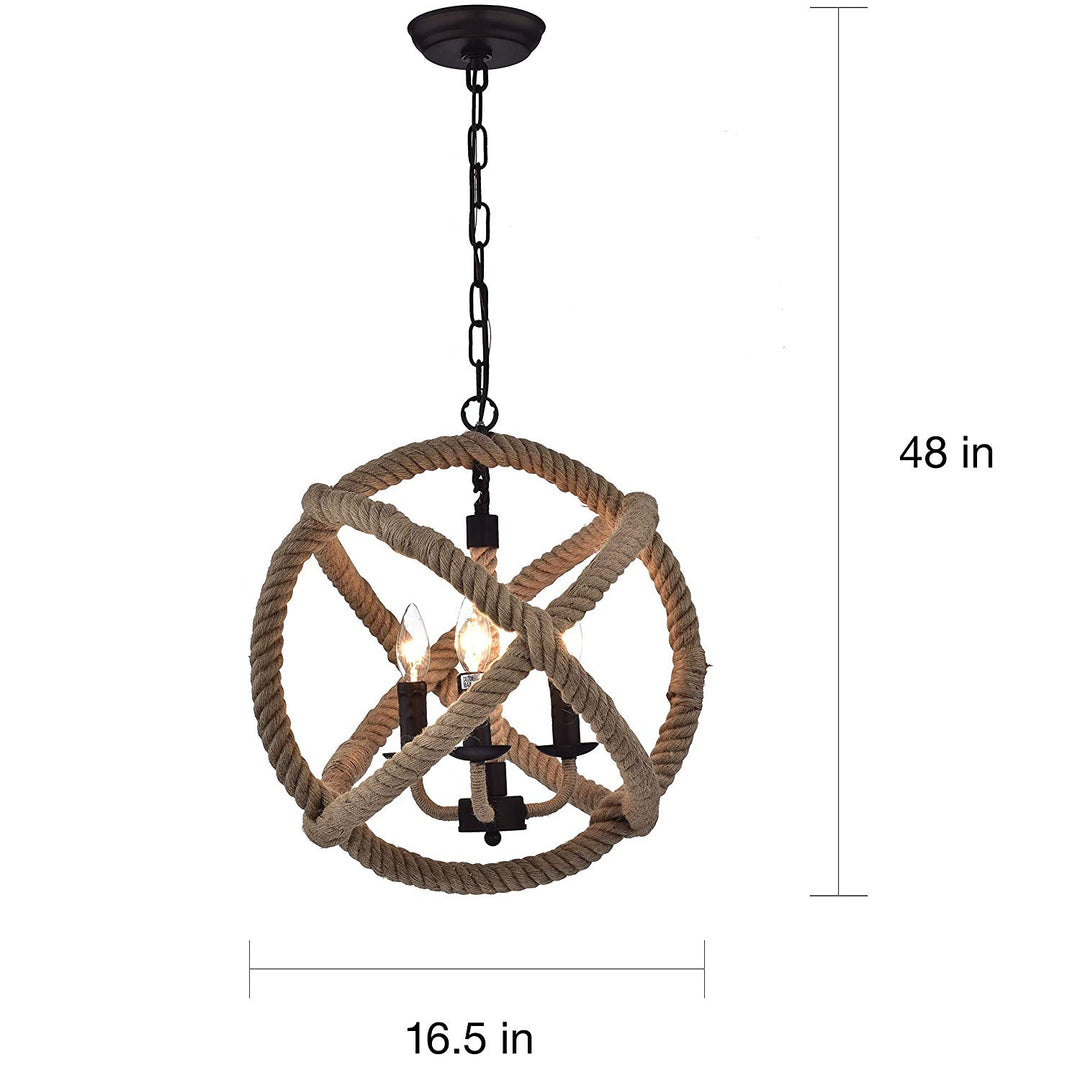 Antique Rope Chandelier Hanging Light Fixture Brown Dining Room Decor Bronze Finish Globe Shaped Metal