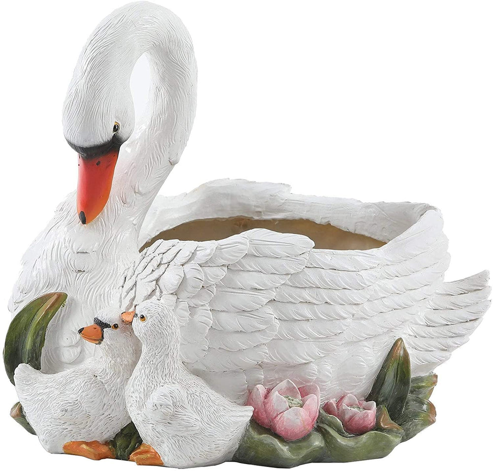 Resin White Swan Planter Traditional Round - Diamond Home USA