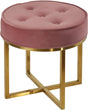 Round Ottoman Blush Pink Velvet Brushed Gold Stainless Steel Modern Contemporary Solid