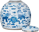 Vintage Jar Lion Motif Small Blue Porcelain
