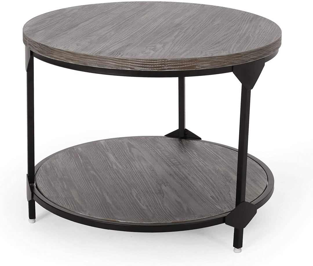 Modern Industrial Round Coffee Table Black Grey Contemporary Iron MDF - Diamond Home USA