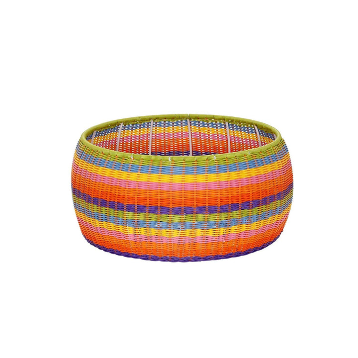 Outdoor Patio Round Wicker Ottoman Colorful Small Rainbow Footstool Rounded Shape Circular Living Room Indoor Boho Bohemian Strong Sturdy Low Height