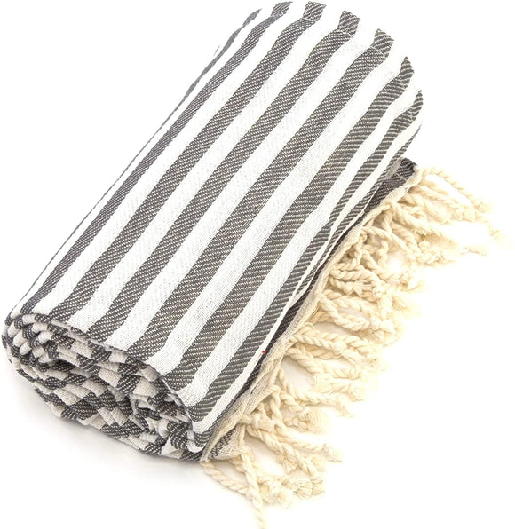 Graphite Grey Turkish Cotton Bath/Beach Towel Striped