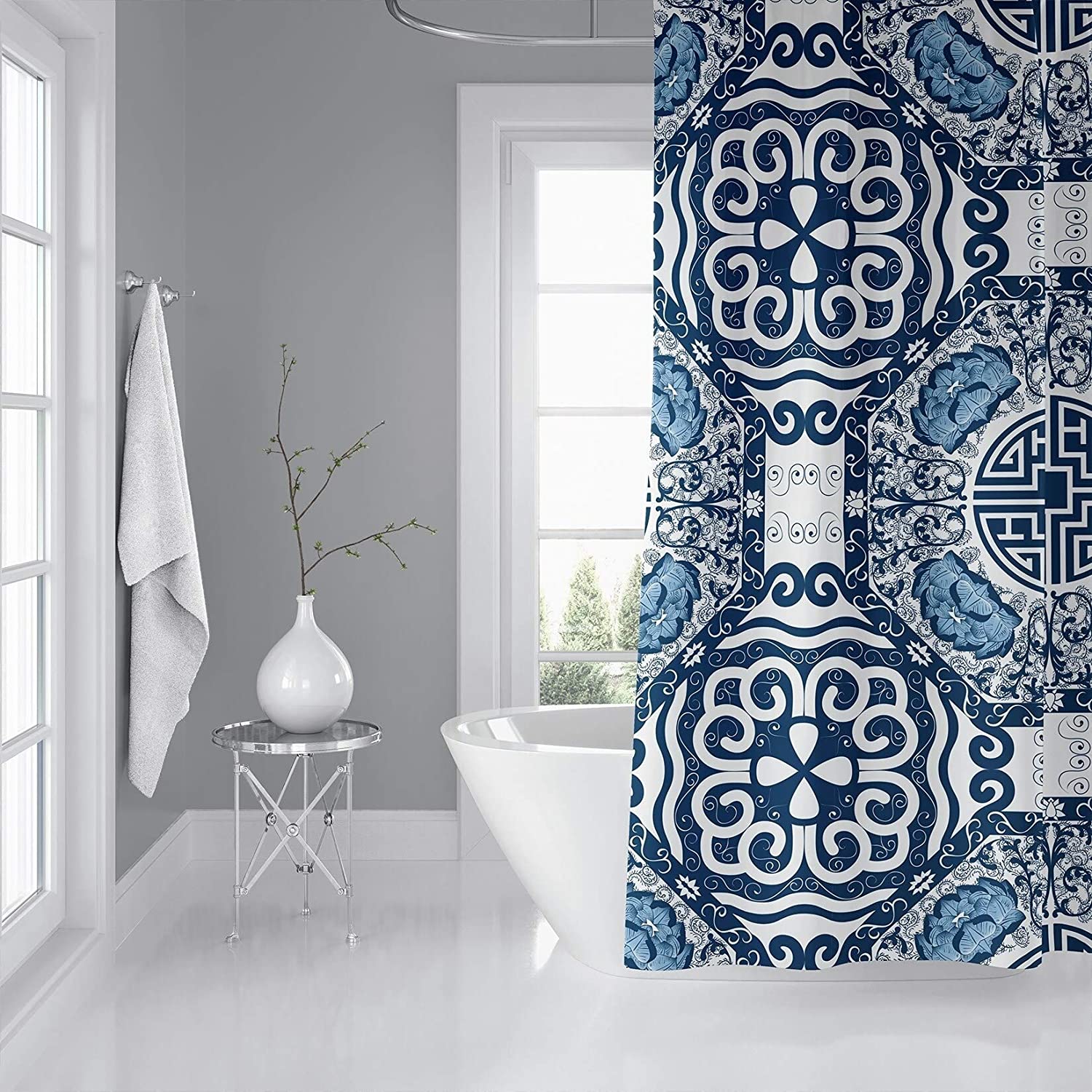 MISC Blue Shower Curtain by 71x74 Blue Geometric Traditional Polyester