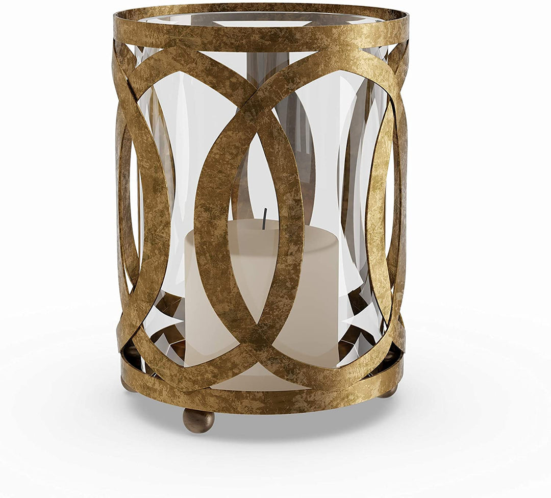 Metal Glass 6 inch Wide X 8 inch High Candle Lantern Gold