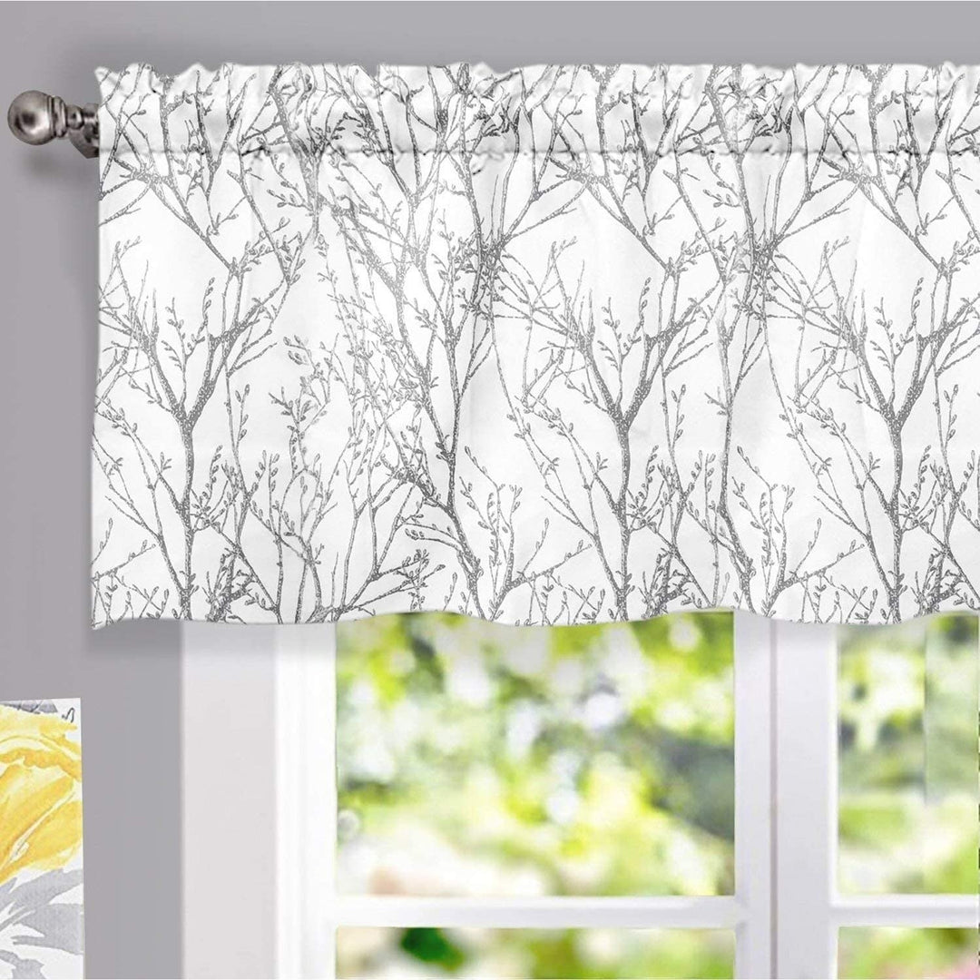 Tree Branch Lined Window Valance Grey Floral Modern Contemporary 100% Polyester