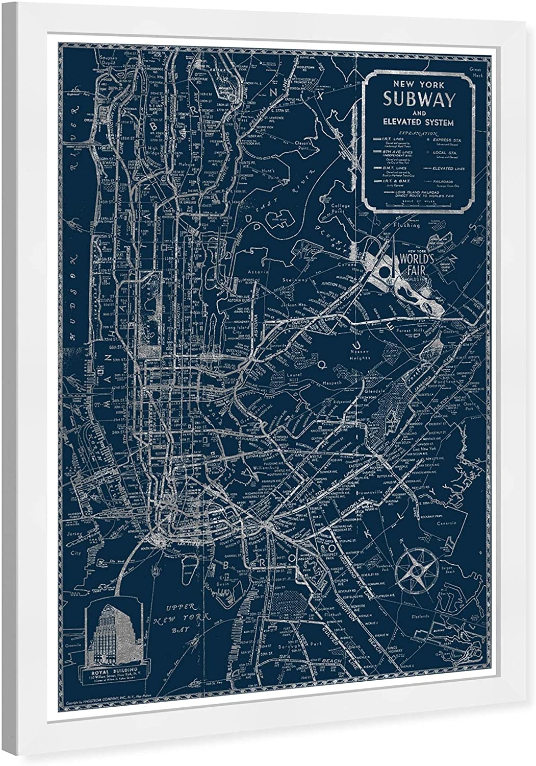 Silver NYC Lines' Maps Flags Wall Art Framed Us Cities Gray Black Grey Modern Contemporary Rectangle - Diamond Home USA