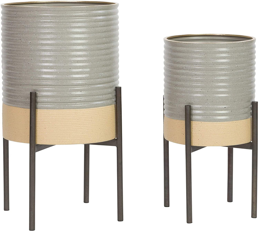 Mason Industrial Modern Planters (Set 2) Gold Grey Round