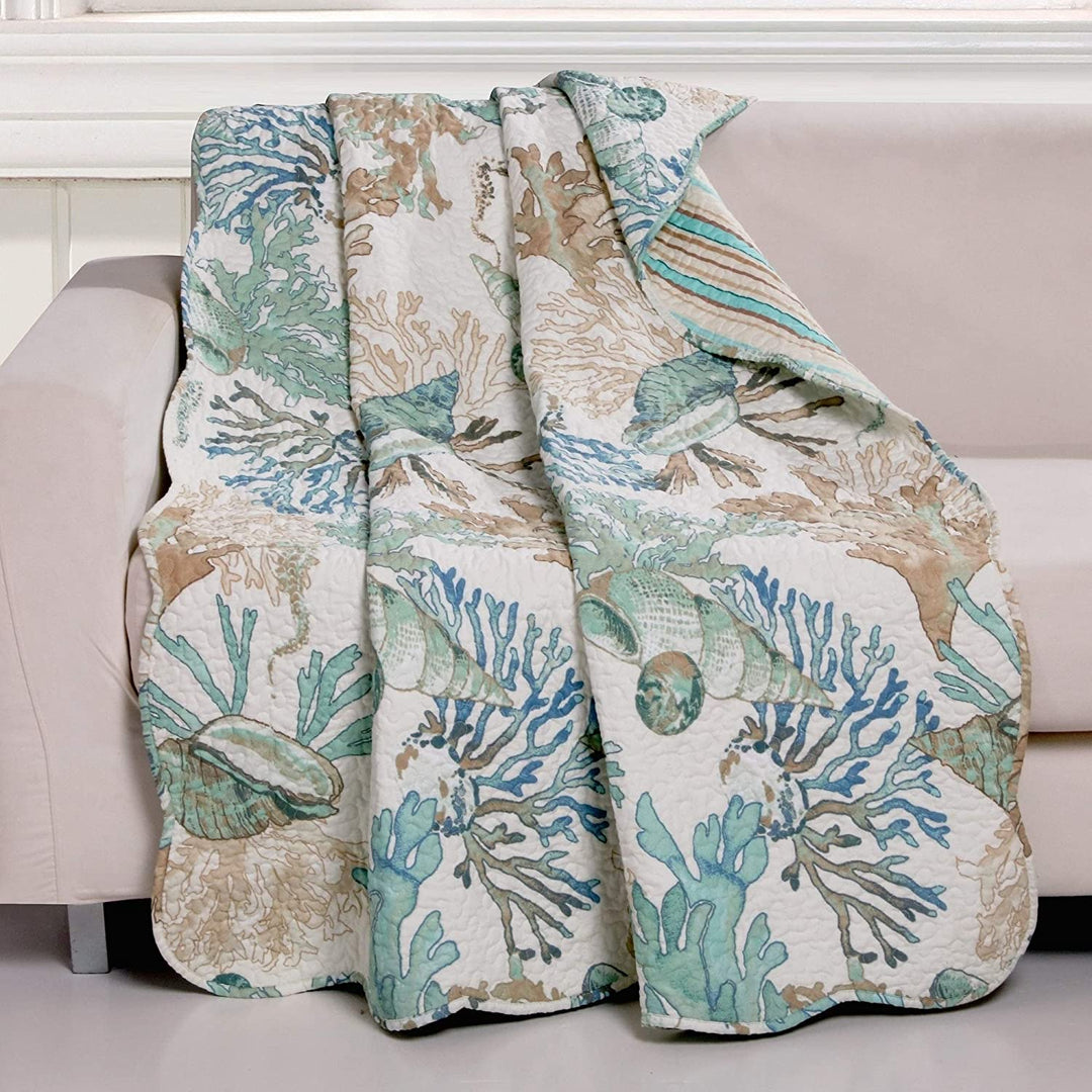 Coastal Throw Blanket Blue Brown Green Nature Tropical