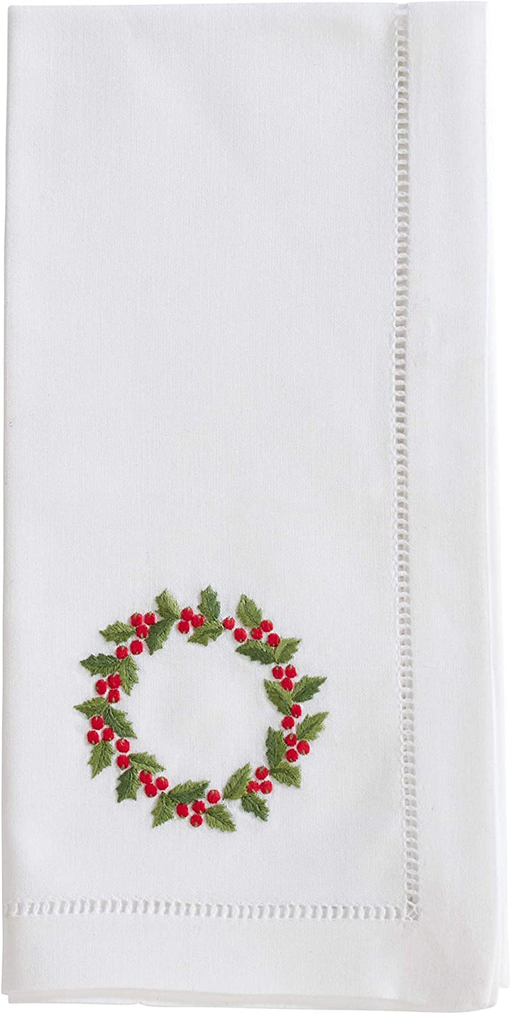 Cotton Napkins Embroidered Wreath Design (Set 6) White