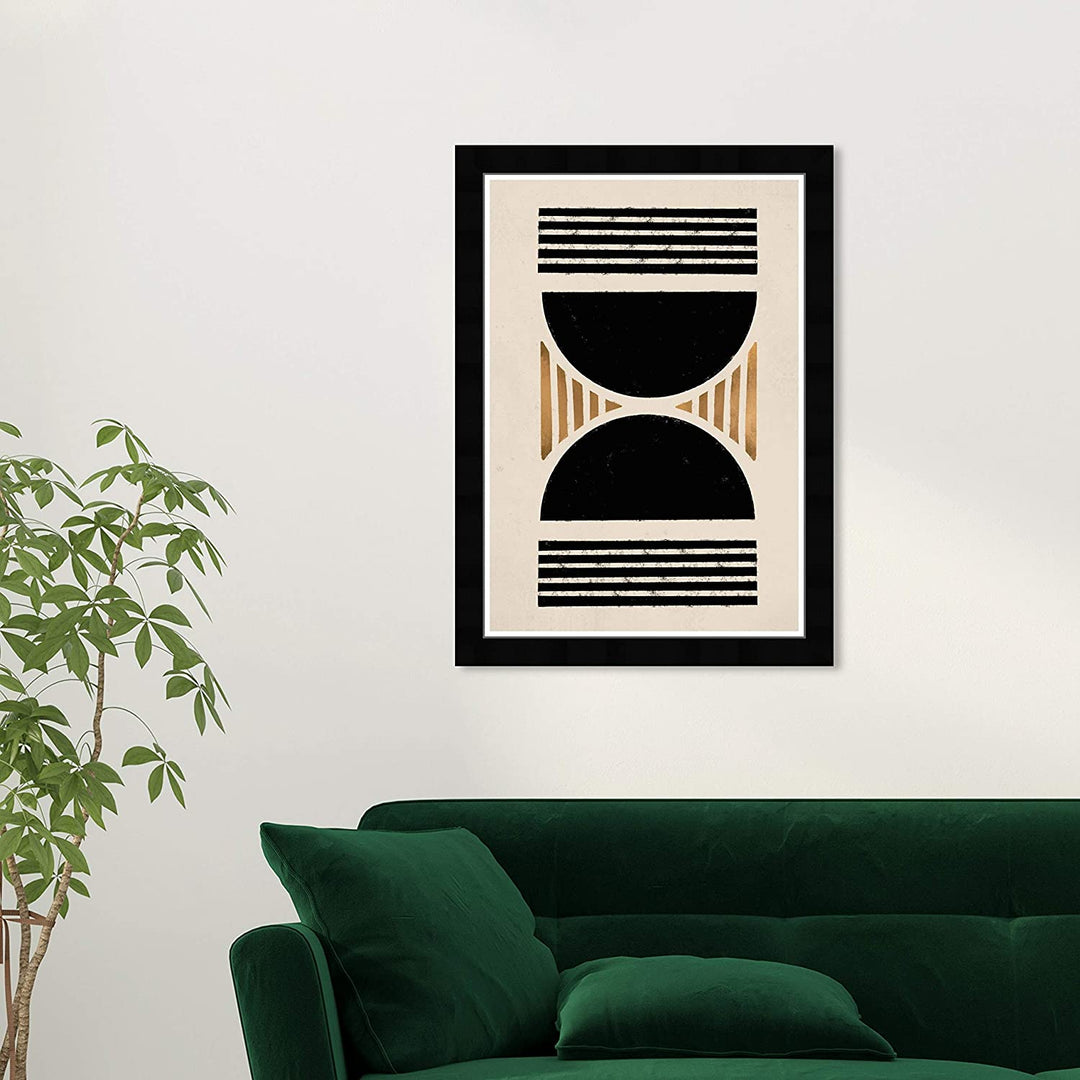 Hourglass' Abstract Wall Art Framed Shapes Black Gold Mid