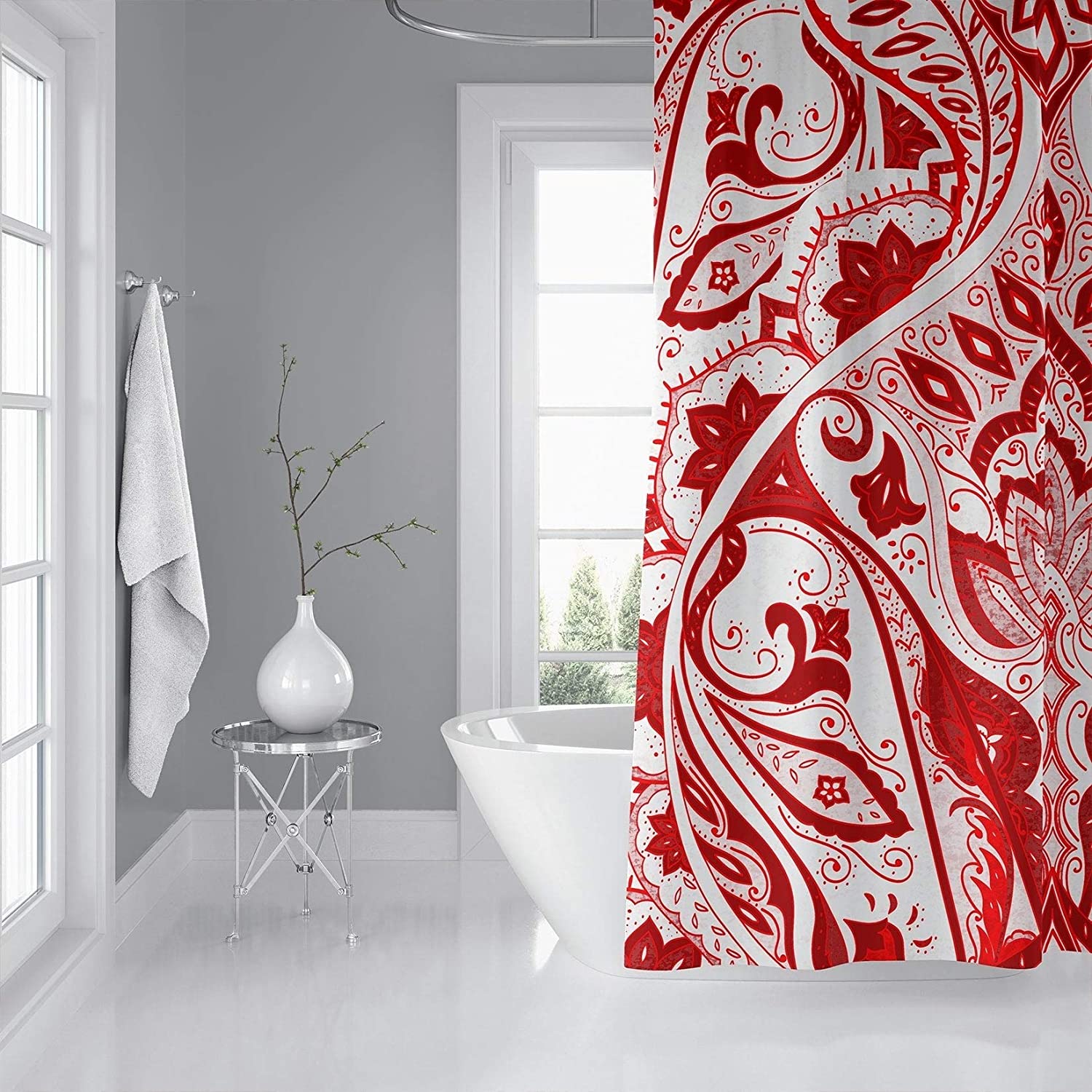 MISC Red Shower Curtain by 71x74 Red Geometric Traditional Polyester