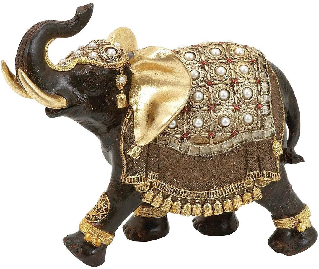 Gold Polystone Elephant Figurine White Resin - Diamond Home USA